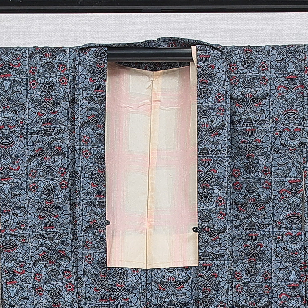 羽織 袷 身丈78cm 裄丈61cm 正絹 Aランク カジュアル Sサイズ 創作柄 水色系 RP 1232-16136