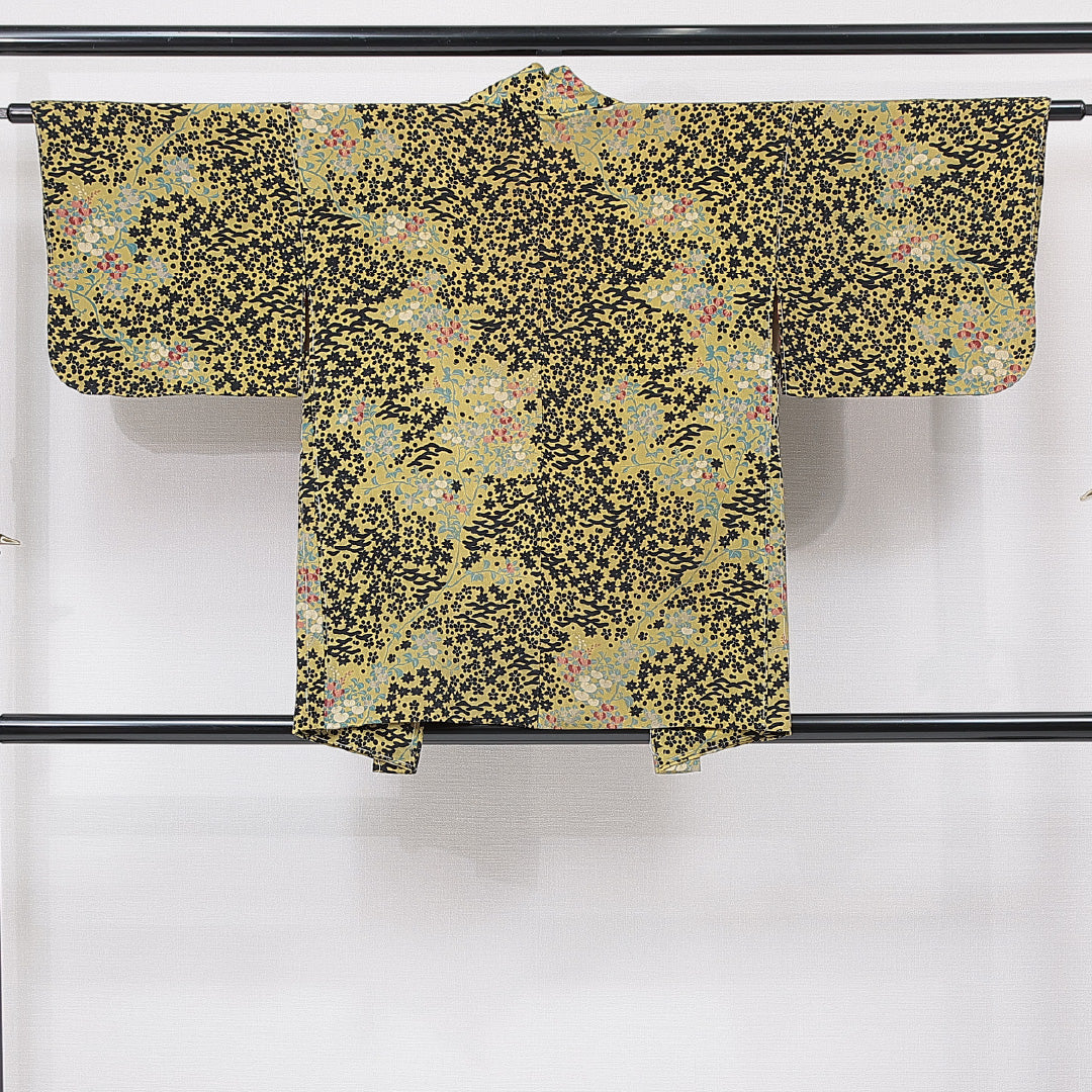 羽織 袷 身丈75cm 裄丈60cm 正絹 Aランク Sサイズ カジュアル 紐あり 橘 紅葉 緑系 1217-15124