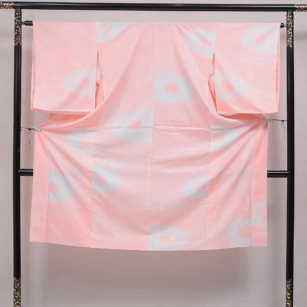 長襦袢 無双袖 身丈129cm 裄丈63cm 正絹 Sランク Lサイズ 流水 百合 ピンク系 RP 1239-16509
