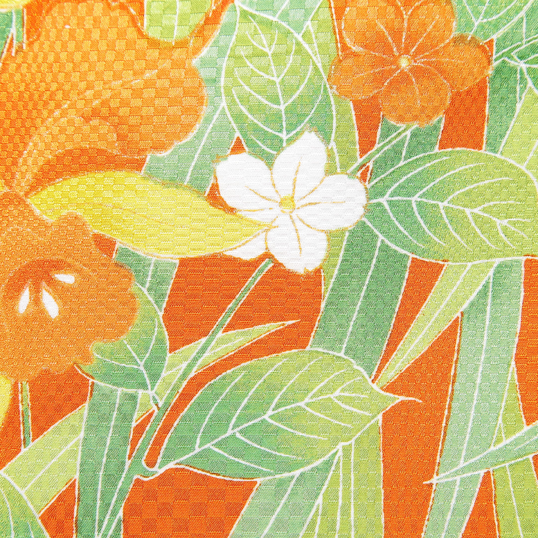 洗える着物 小紋 袷 身丈160cm 裄丈61cm ポリエステル Sランク インフォーマル 広衿 Lサイズ 水仙 朱系 RP 1221-15997