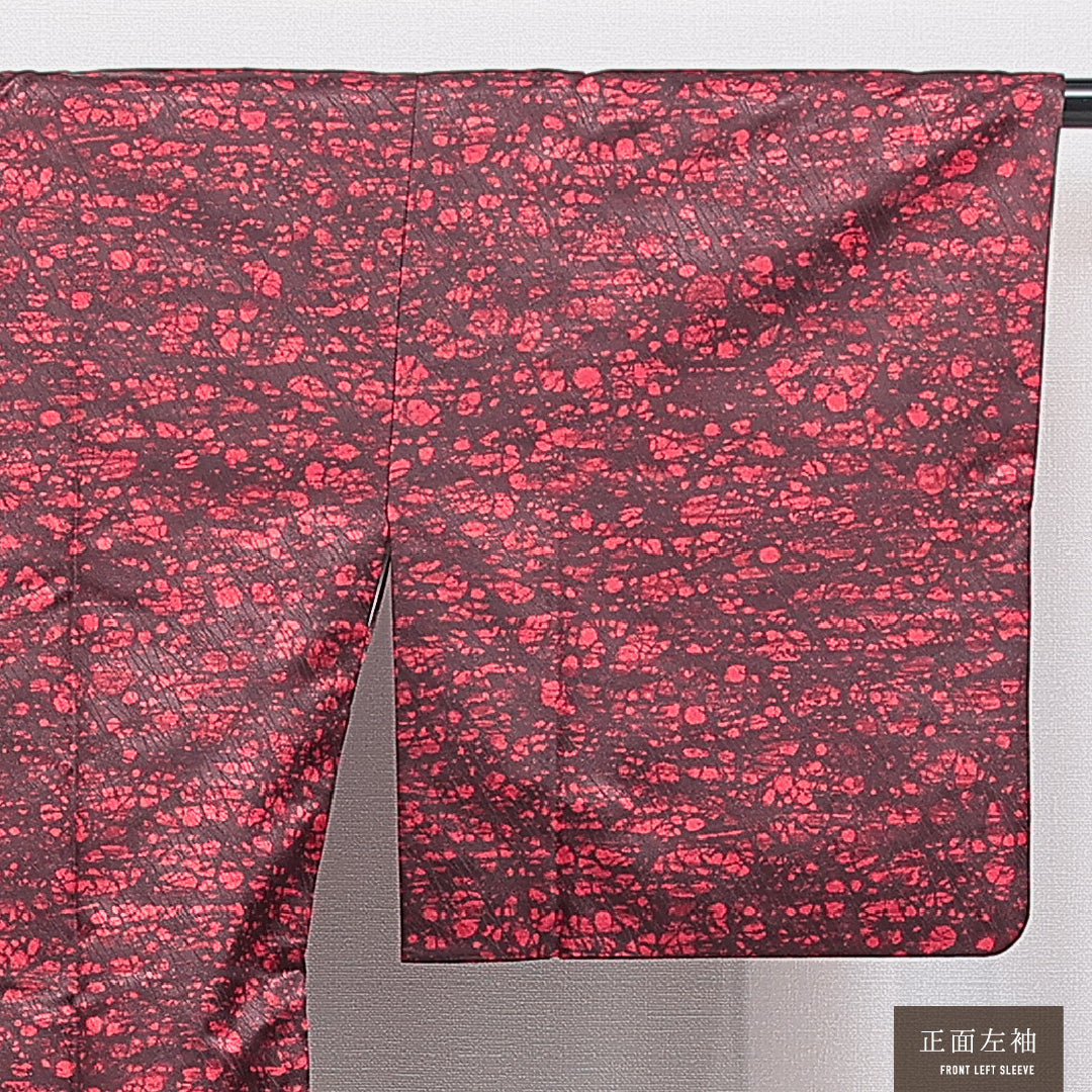 洗える着物 道中着 袷 身丈83cm 裄丈65cm ポリエステル Sランク セミフォーマル Mサイズ 紐あり 抽象柄 赤系 RP 1236-16458