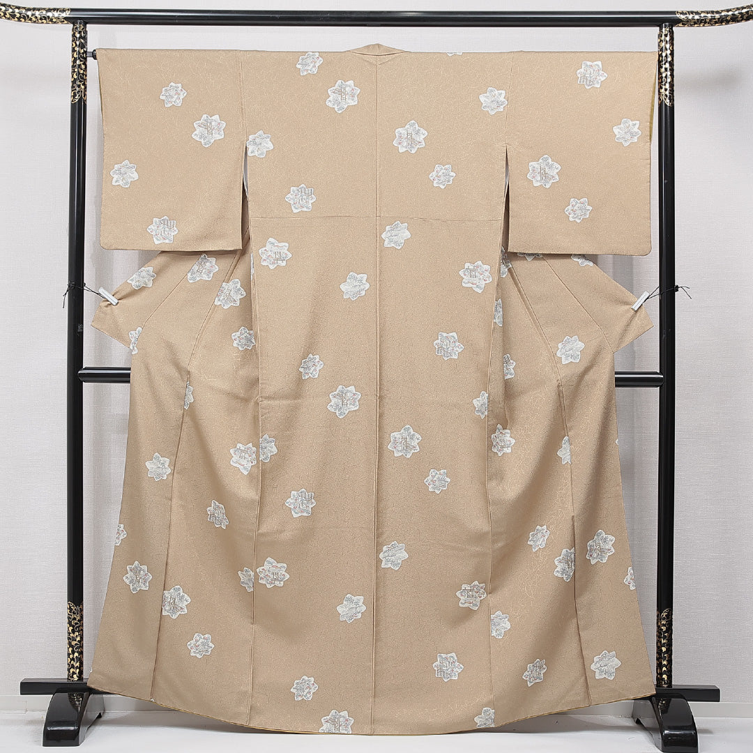 洗える着物 小紋 袷 身丈164cm 裄丈66cm ポリエステル Sランク インフォーマル 広衿 Lサイズ 花柄 黄系 RP 1221-15545