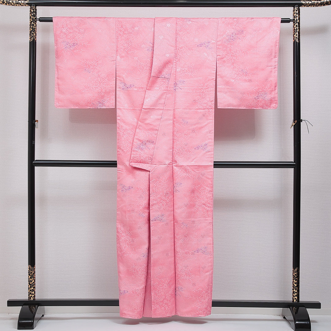 洗える着物 小紋 袷 身丈158cm 裄丈64cm ポリエステル Sランク インフォーマル 広衿 Mサイズ 古典柄 ピンク系 RP 1221-16056