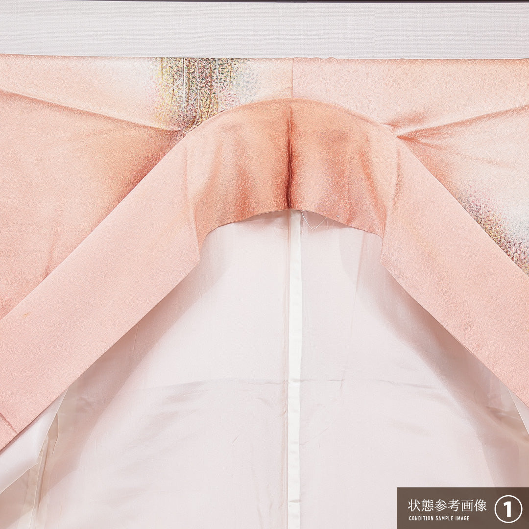 付下げ 袷 身丈155cm 裄丈63cm 正絹 Aランク インフォーマル 広衿 Mサイズ ぼかし染 木立 ピンク系 RP 1218-15877