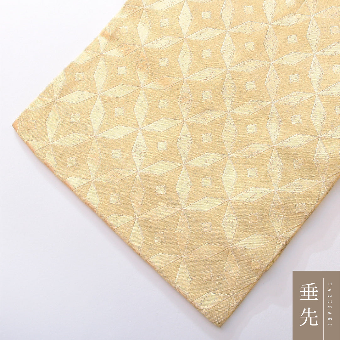 九寸名古屋帯 帯丈392cm カジュアル 開き仕立て 全通 Aランク 正絹 幾何学柄 金系 1224-03831