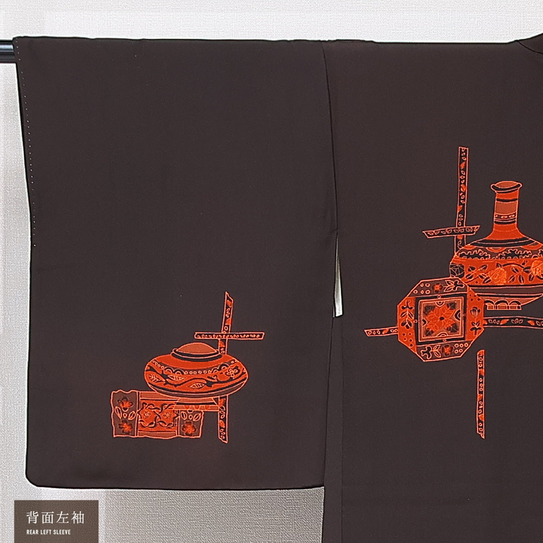 羽織 袷 身丈77cm 裄丈62cm 正絹 Sランク カジュアル Sサイズ 紐あり 茶道具 茶系 RP 1232-15310