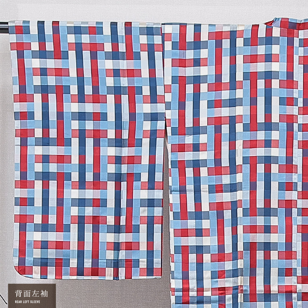 道行コート 袷 身丈118cm 裄丈62cm 正絹 Aランク セミフォーマル Sサイズ ポケットあり 市松 多色系 RP 1237-16791