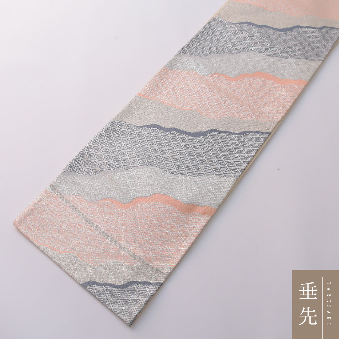 袋帯 帯丈432cm 正絹 六通 セミフォーマル 道長取り 菱つなぎ 多色系 1243-01943