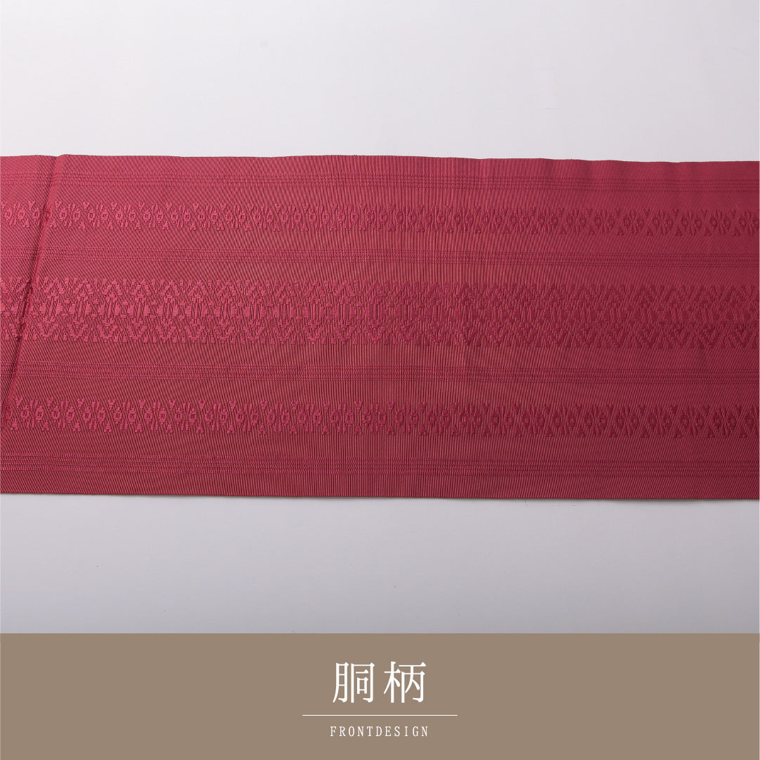 八寸名古屋帯 帯丈350cm セミフォーマル 開き仕立て 全通 帯芯なし Sランク 正絹 献上柄 紫系 赤系 1224-03496