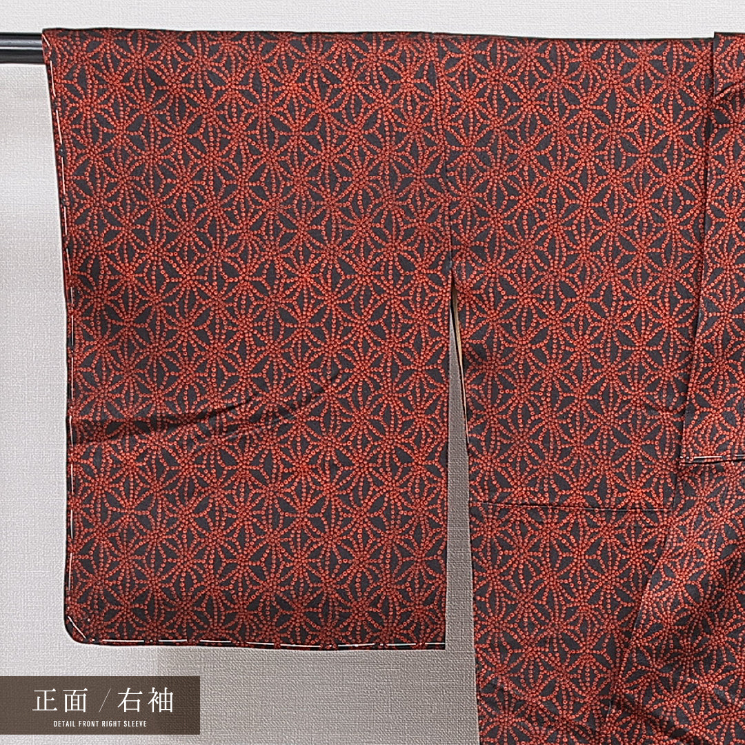 小紋 袷 身丈152cm 裄丈61cm 正絹 Cランク インフォーマル 広衿 Sサイズ 麻の葉 赤系 LP 1221-16418