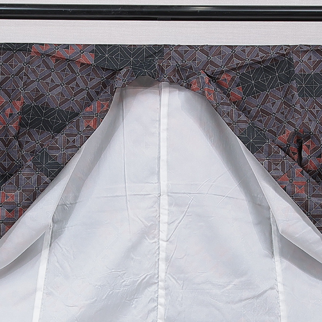 小紋 洗える着物 袷 身丈159cm 裄丈64cm ポリエステル Sランク Mサイズ 広衿 インフォーマル 格子 多色系 1215-15486