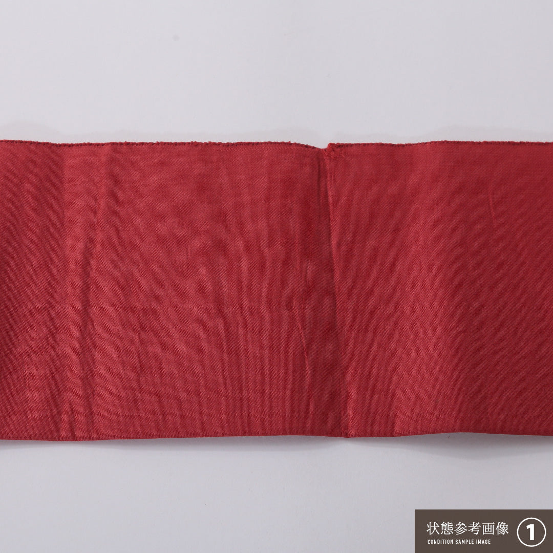 九寸名古屋帯 帯丈326cm カジュアル 名古屋仕立て 六通 Dランク 正絹 植物柄 赤系 1224-03287