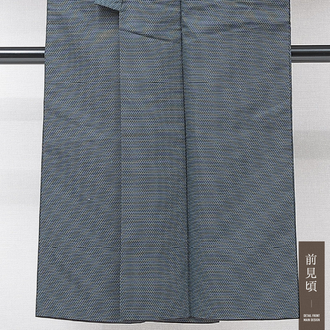 男着物 袷 身丈134cm 裄丈64cm 正絹 Aランク XSサイズ 棒衿 カジュアル 創作柄 紺系 1219-15236