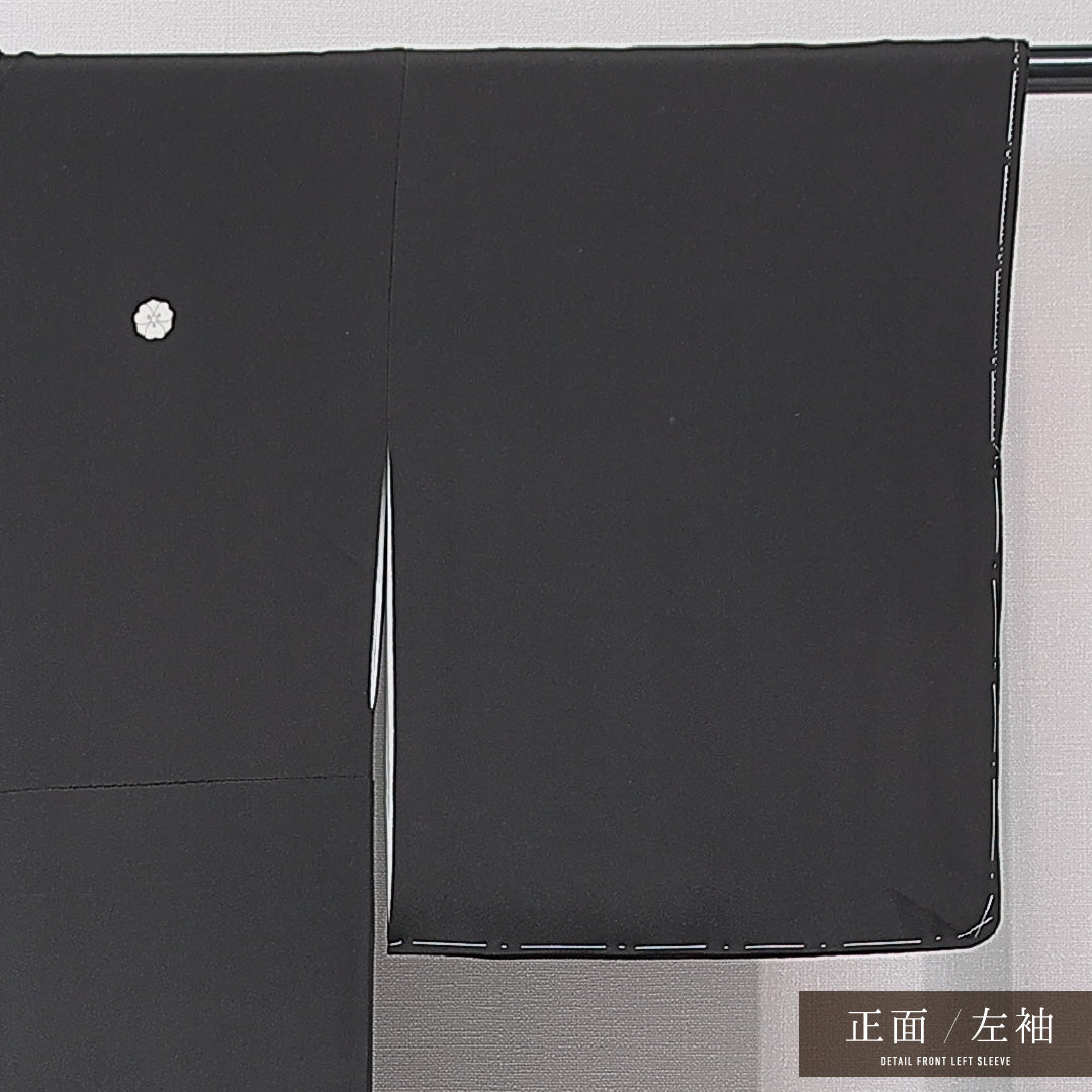 黒留袖 袷 身丈162cm 裄丈62cm 五つ紋 剣片喰 フォーマル Aランク Lサイズ 正絹 比翼仕立て 広衿 鳥 牡丹 1211-F0642