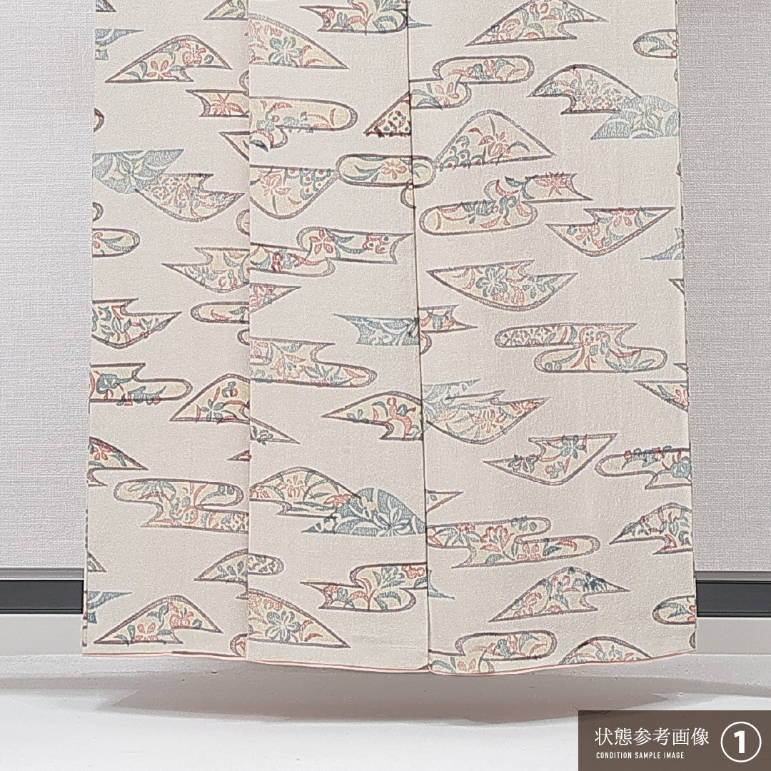 小紋 袷 身丈157cm 裄丈60cm 正絹 Aランク インフォーマル 広衿 Mサイズ 古典柄 グレー系 RP 1221-15218