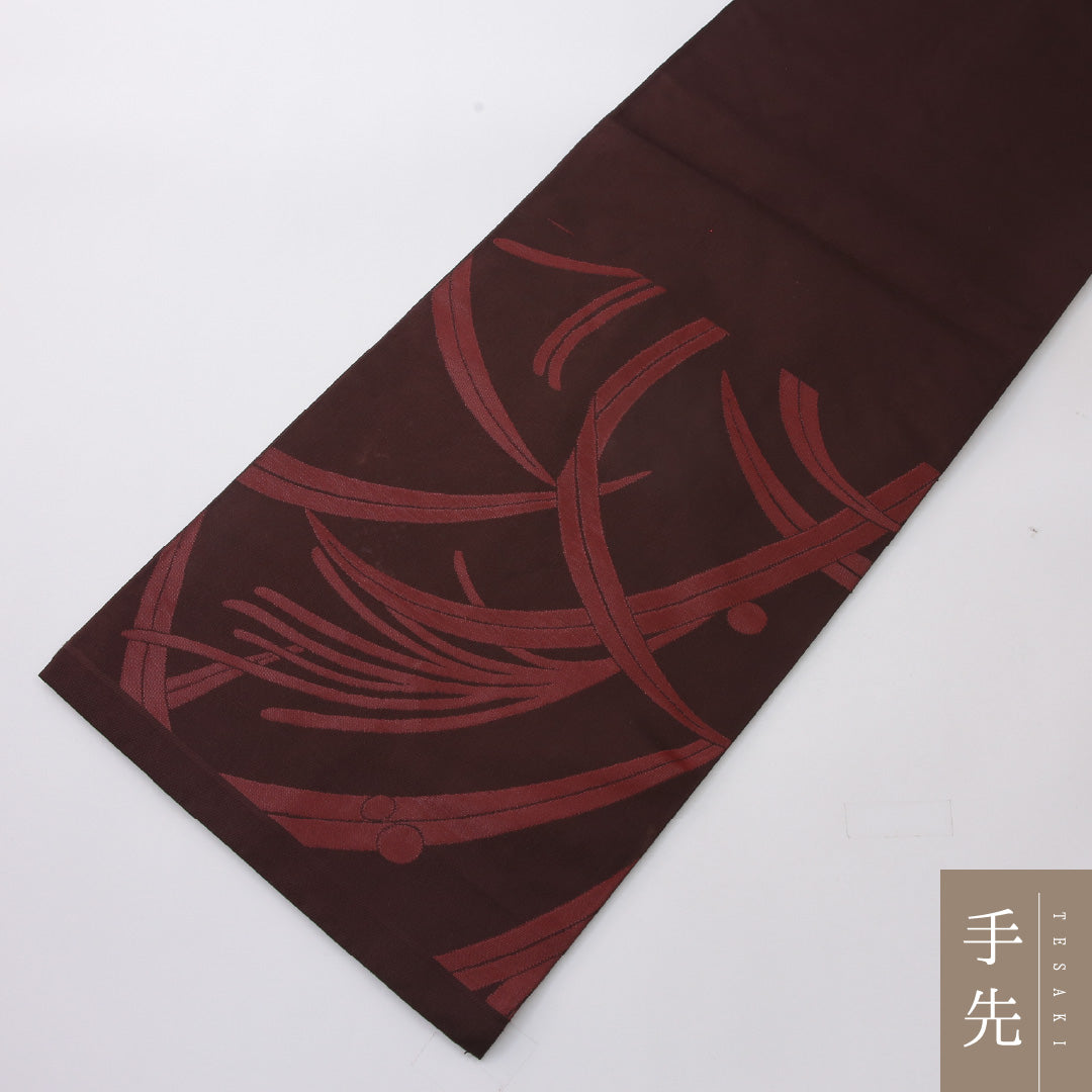 袋帯 帯丈428cm 正絹 六通 帯芯なし インフォーマル 北山錦 露芝草 赤系 茶系 1243-02235