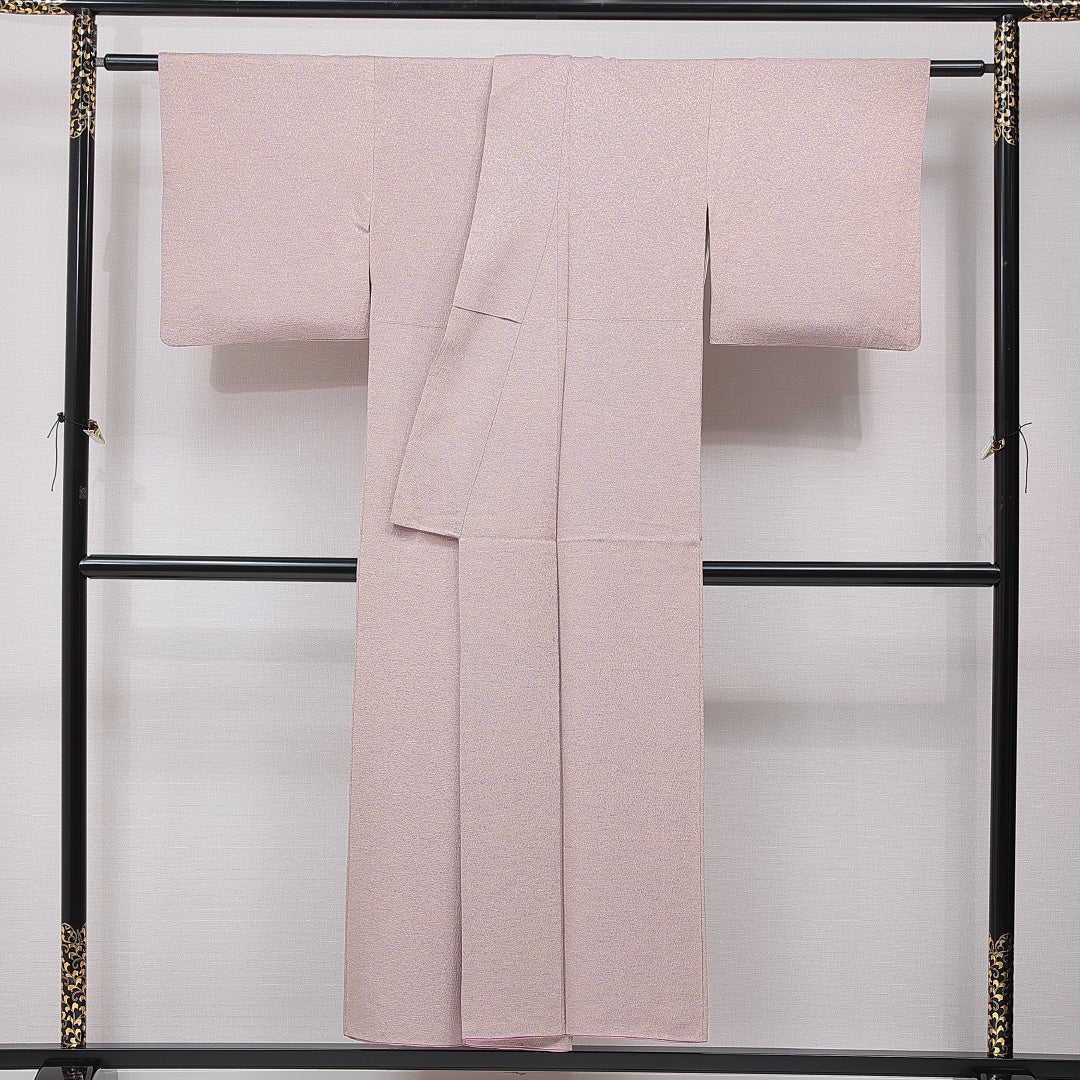 小紋 袷 身丈147cm 裄丈62cm 正絹 Sランク インフォーマル 広衿 XSサイズ 落款 無地 グレー系 RP 1221-15484