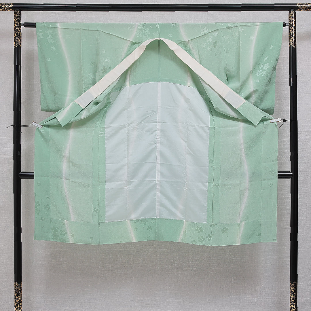 長襦袢 無双袖 身丈125cm 裄丈62cm 正絹 Sランク Mサイズ 桜 緑系 RP 1239-16568