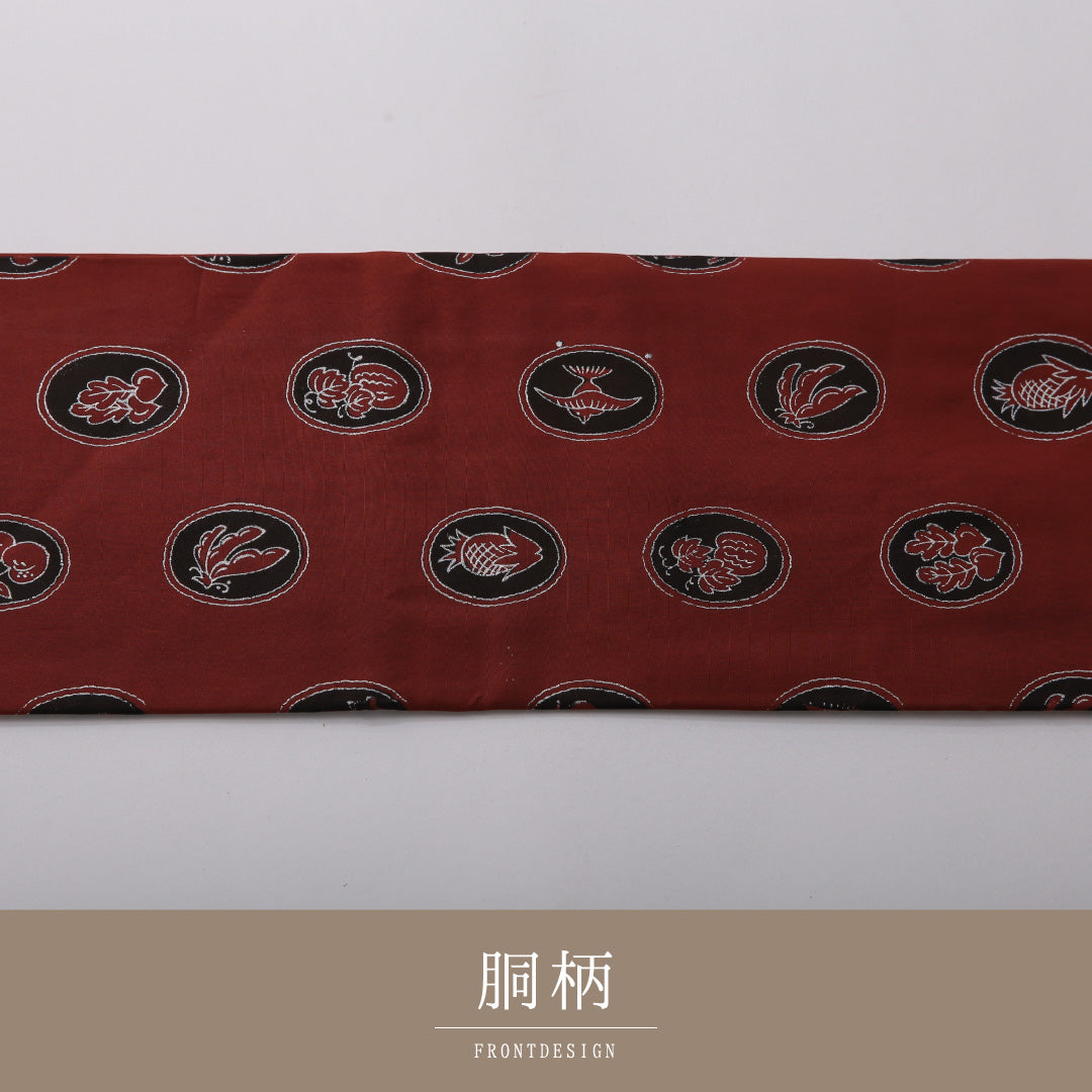 アンティーク 九寸名古屋帯 Aランク 帯丈313cm 正絹 全通 名古屋仕立て 染め 橘 茶系 RP 1245-03352