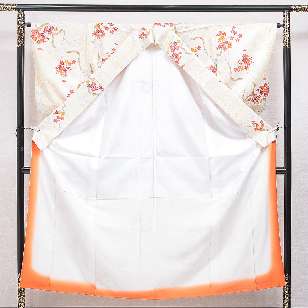 洗える着物 小紋 袷 身丈153cm 裄丈64cm ポリエステル Sランク インフォーマル 広衿 Sサイズ 梅 クリーム系 RP 1221-16384