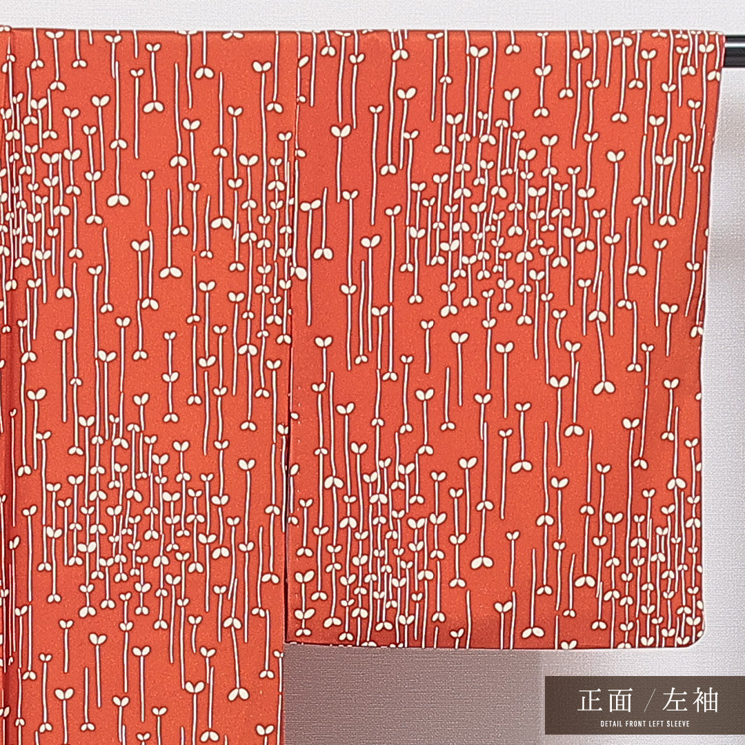 洗える着物 小紋 袷 身丈157cm 裄丈62cm ポリエステル Bランク インフォーマル 広衿 Mサイズ 創作柄 朱系 RP 1221-15961
