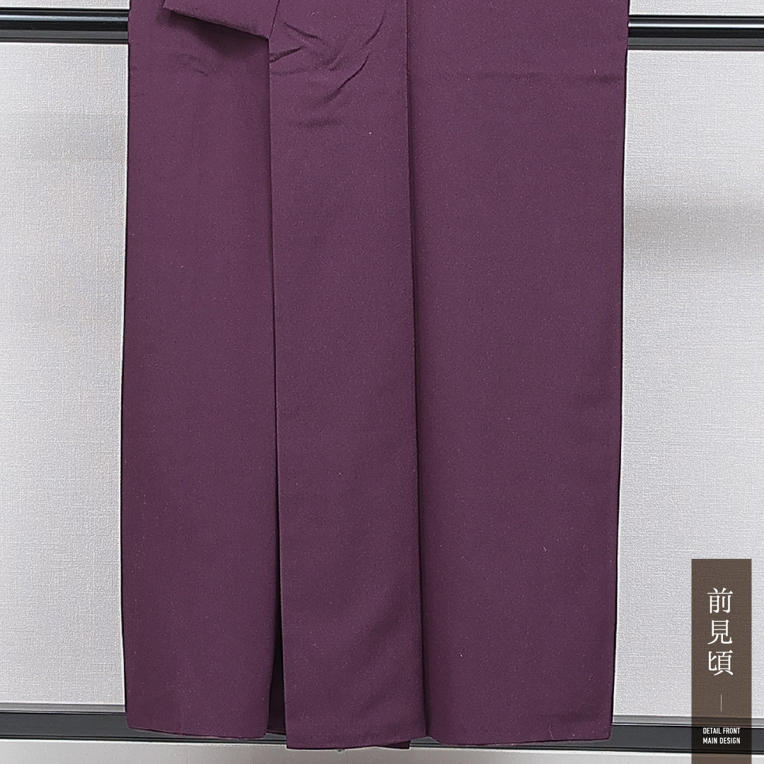 色無地 袷 身丈152cm 裄丈61cm 正絹 Bランク 一つ紋 セミフォーマル 広衿 Sサイズ 無地 紫系 RP 1219-15912