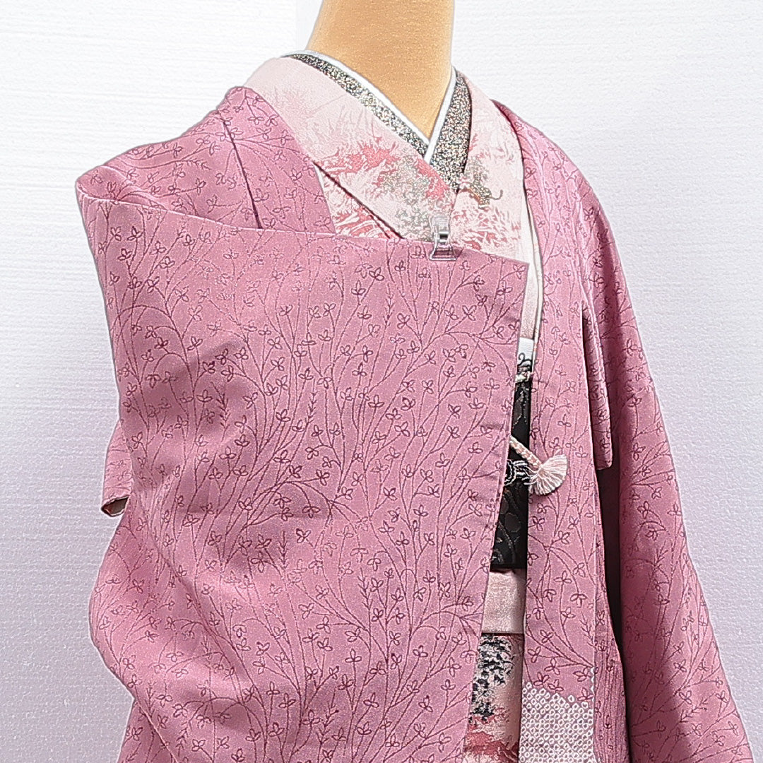 絵羽羽織 袷 身丈87cm 裄丈64cm 正絹 Bランク インフォーマル Mサイズ 紐あり 創作柄 ピンク系 RP 1234-16164