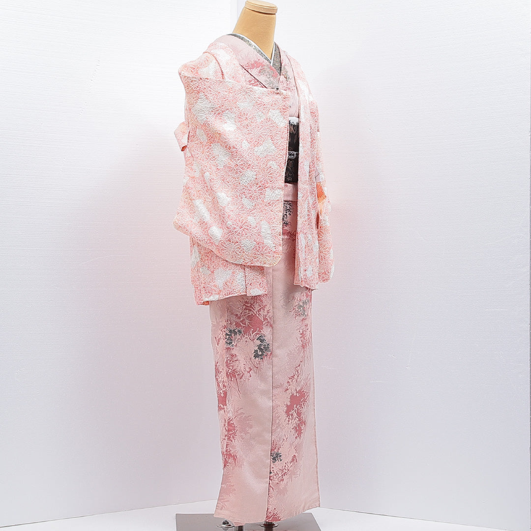 羽織 袷 身丈74cm 裄丈61cm 正絹 Sランク カジュアル Sサイズ 抽象柄 ピンク系 RP 1232-16840