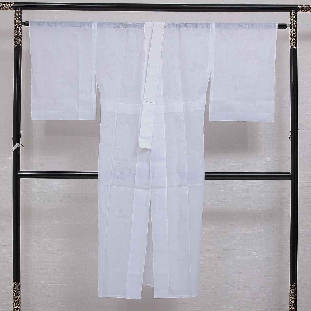 夏物 長襦袢 夏物 身丈138cm 裄丈66cm ポリエステル 洗える着物 Aランク 2XLサイズ 花柄 白系 RP 1239-16627
