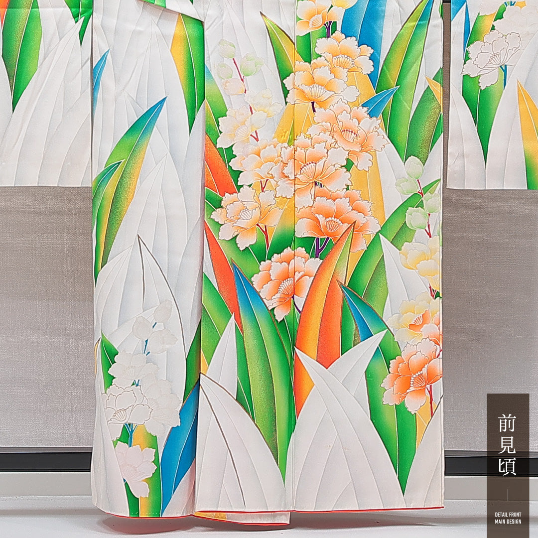 振袖 袷 身丈158cm 裄丈63cm フォーマル Cランク Mサイズ 正絹 広衿 牡丹 1213-F0757