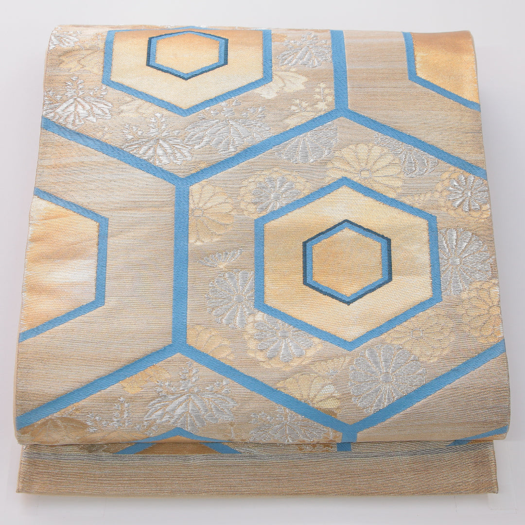 袋帯 帯丈438cm フォーマル 六通 Aランク 正絹 亀甲 金系 1223-02313