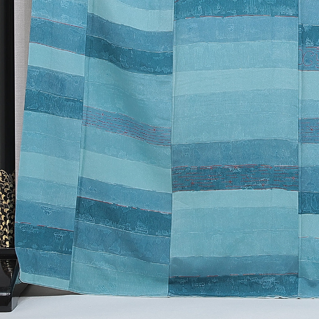 小紋 袷 身丈168cm 裄丈67cm 正絹 Cランク XLサイズ 広衿 インフォーマル 抽象柄 青系 水色系 1215-15656