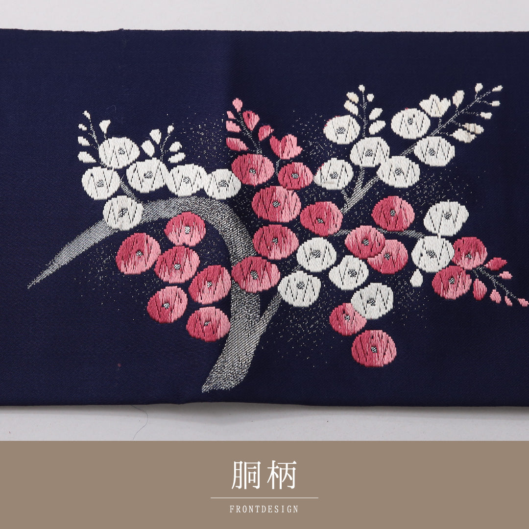 八寸名古屋帯 帯丈358cm セミフォーマル 名古屋仕立て ポイント柄 帯芯なし Cランク 正絹 梅 青系 紫系 1224-03559