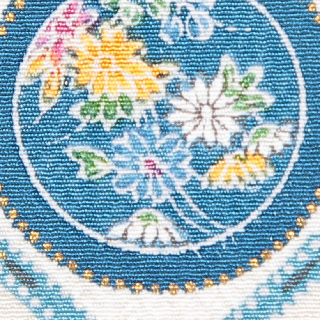 小紋 袷 身丈151cm 裄丈65cm 正絹 Aランク Sサイズ 広衿 インフォーマル ちりめん 格天井文 唐華 クリーム系 1215-16664