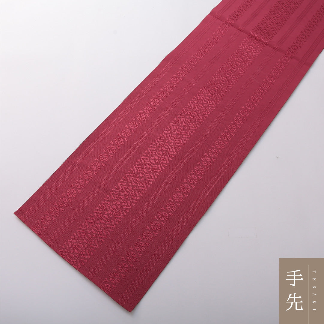 八寸名古屋帯 帯丈350cm セミフォーマル 開き仕立て 全通 帯芯なし Sランク 正絹 献上柄 紫系 赤系 1224-03496