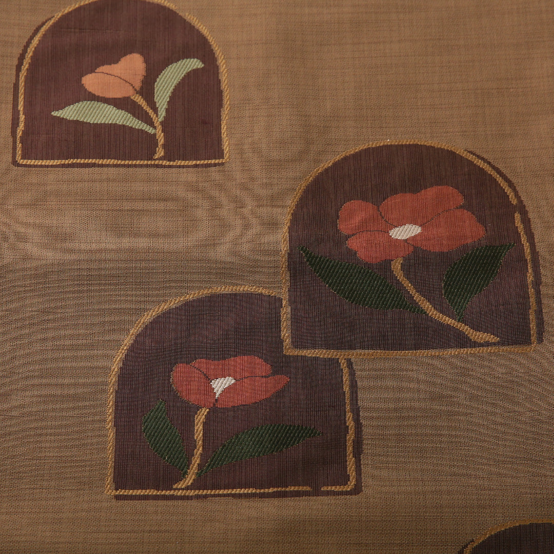 九寸名古屋帯 帯丈353cm カジュアル 名古屋仕立て ポイント柄 Aランク 正絹 チューリップ ベージュ系 1224-03623