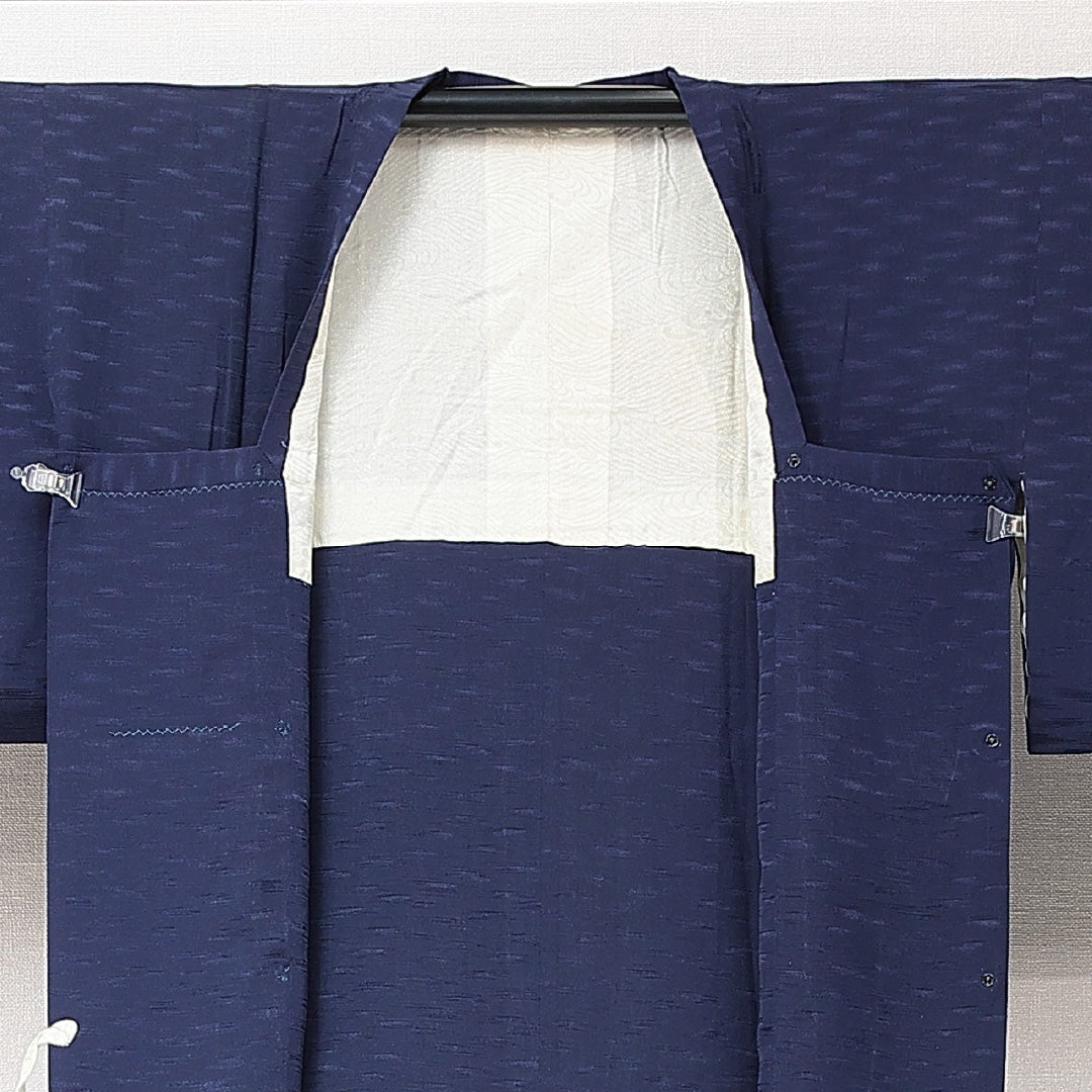 道行コート 袷 身丈81cm 裄丈64cm 正絹 Sランク セミフォーマル Mサイズ 織り出し ポケットあり 無地 青系 RP 1237-15287