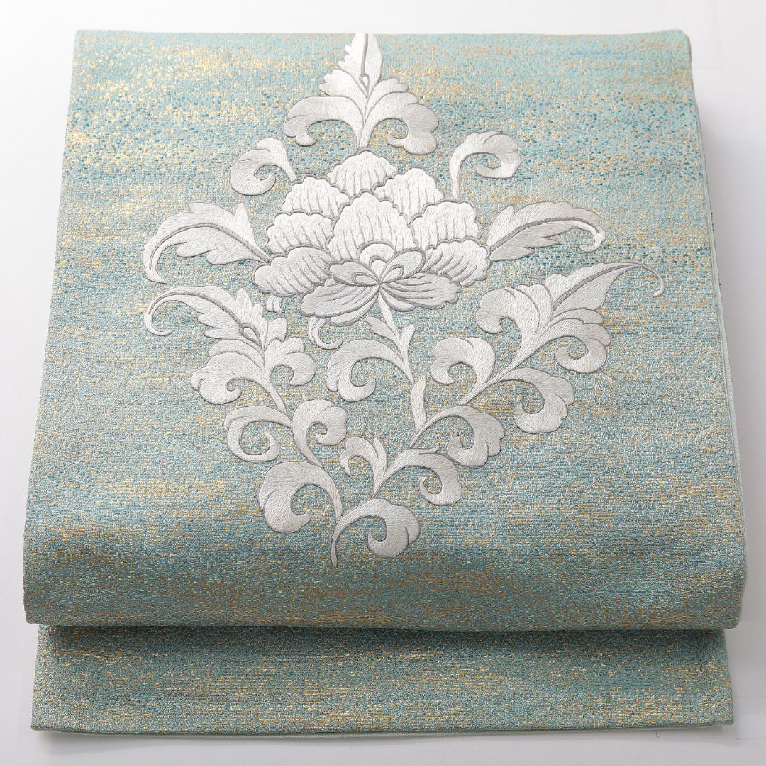 袋帯 帯丈440cm セミフォーマル ポイント柄 Aランク 正絹 引箔 唐華 緑系 1223-02133