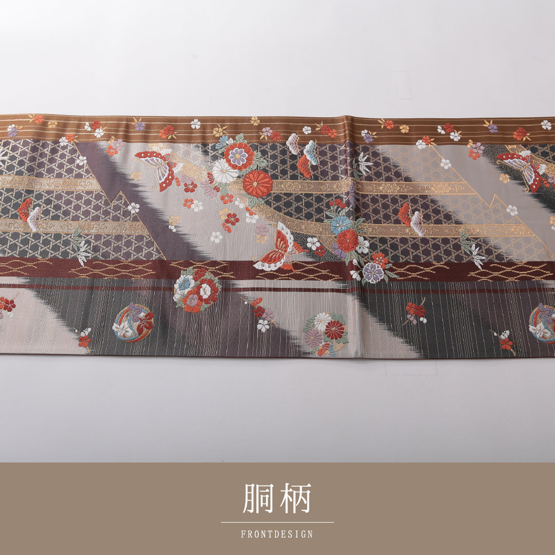 振袖用 袋帯 帯丈436cm 正絹 六通 蝶 光悦垣 吉祥文様 多色系 1243-02114