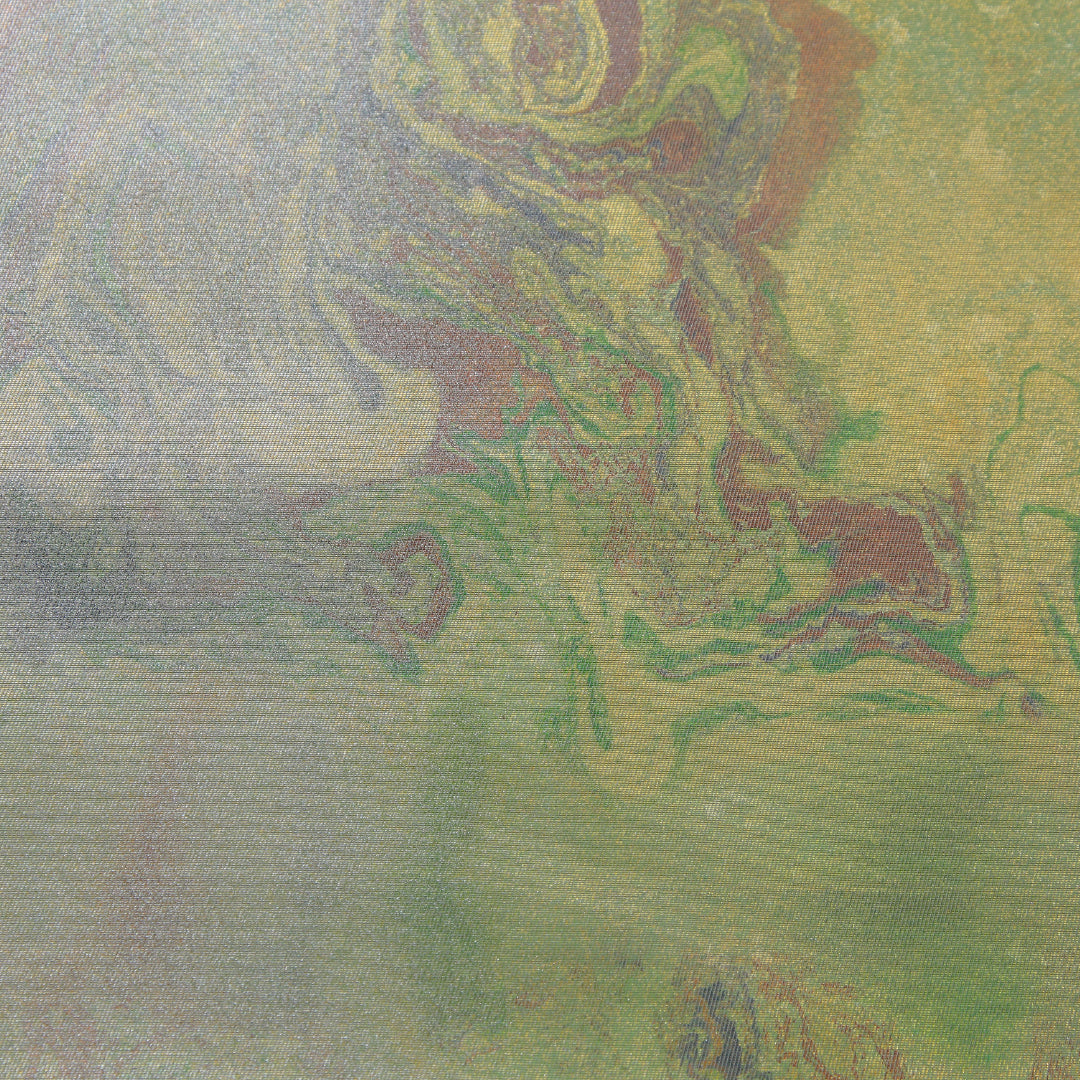 袋帯 帯丈448cm セミフォーマル 六通 帯芯なし Sランク 正絹 引箔 墨流し 緑系 金系 1223-02332