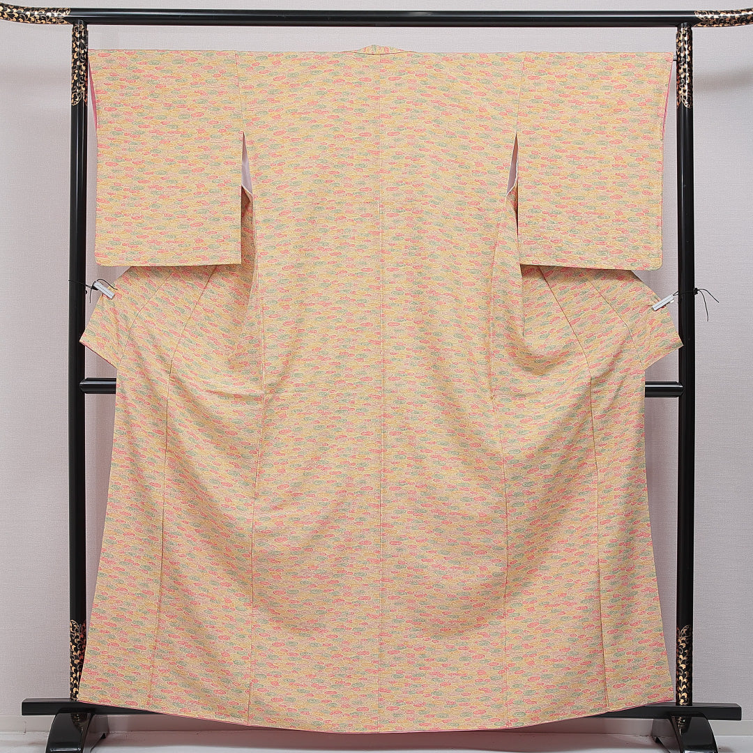 洗える着物 紬 袷 身丈163cm 裄丈66cm ポリエステル Sランク カジュアル 広衿 Lサイズ 染め紬 渦巻 多色系 RP 1223-16055