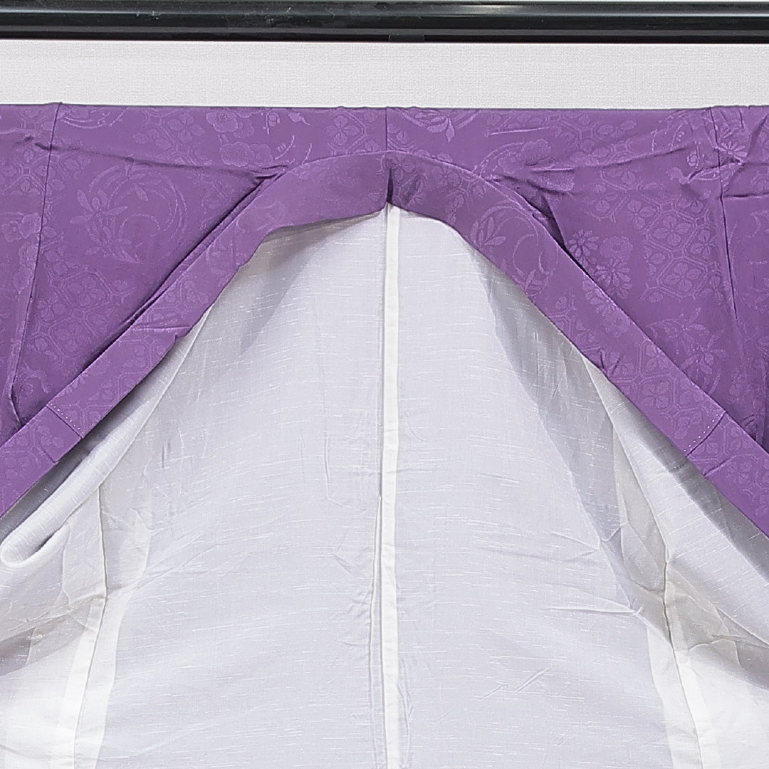 アンティーク 色無地 袷 身丈153cm 裄丈61cm 正絹 Aランク Sサイズ バチ衿 蜀江 菊 紫系 1214-15663