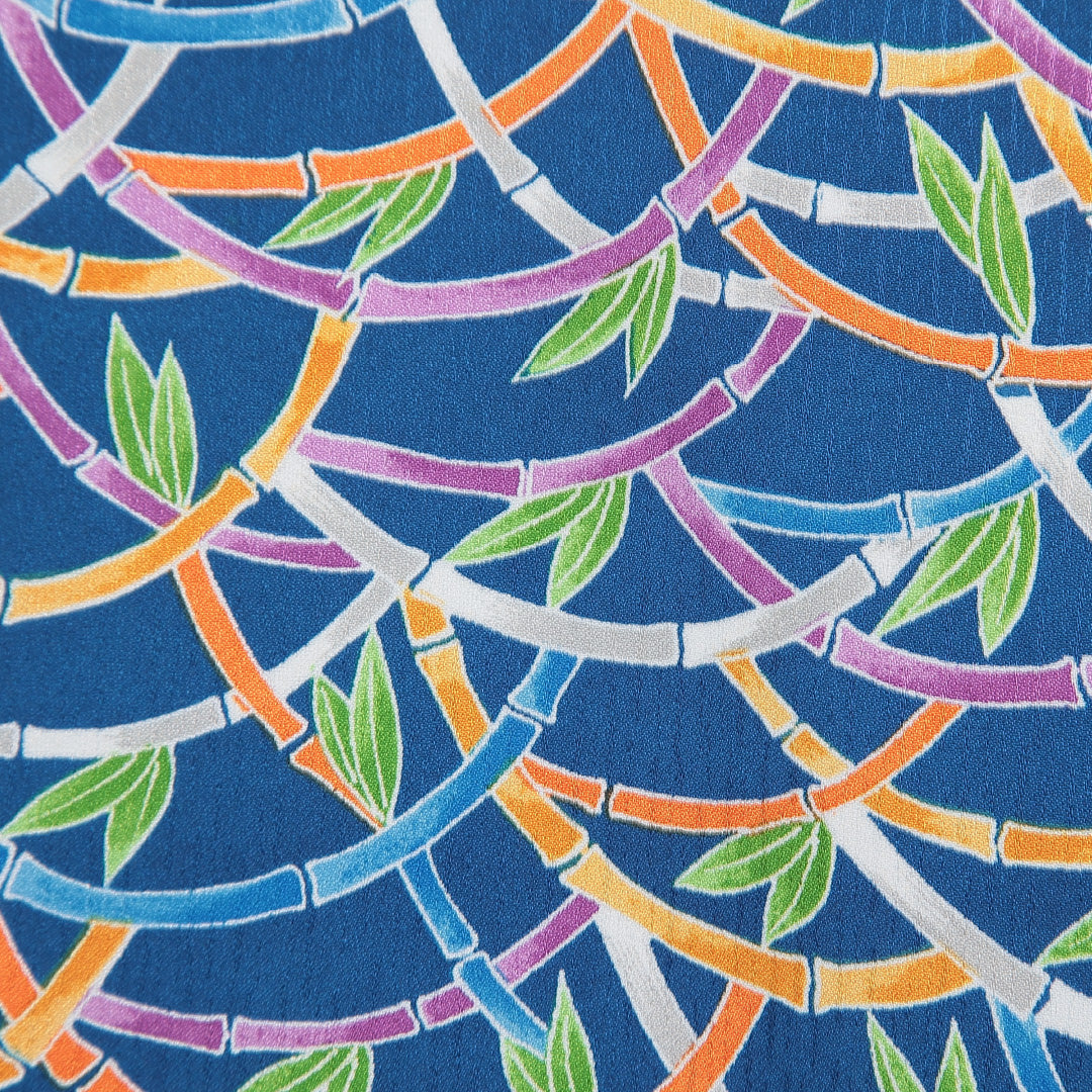 小紋 洗える着物 袷 身丈163cm 裄丈64cm ポリエステル Sランク Lサイズ 広衿 インフォーマル 竹 笹 青系 1215-15793