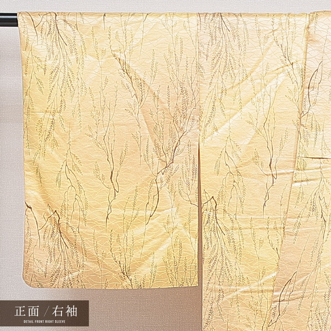洗える着物 小紋 袷 身丈163cm 裄丈63cm ポリエステル Sランク インフォーマル バチ衿 Lサイズ すすき 黄系 RP 1221-15343