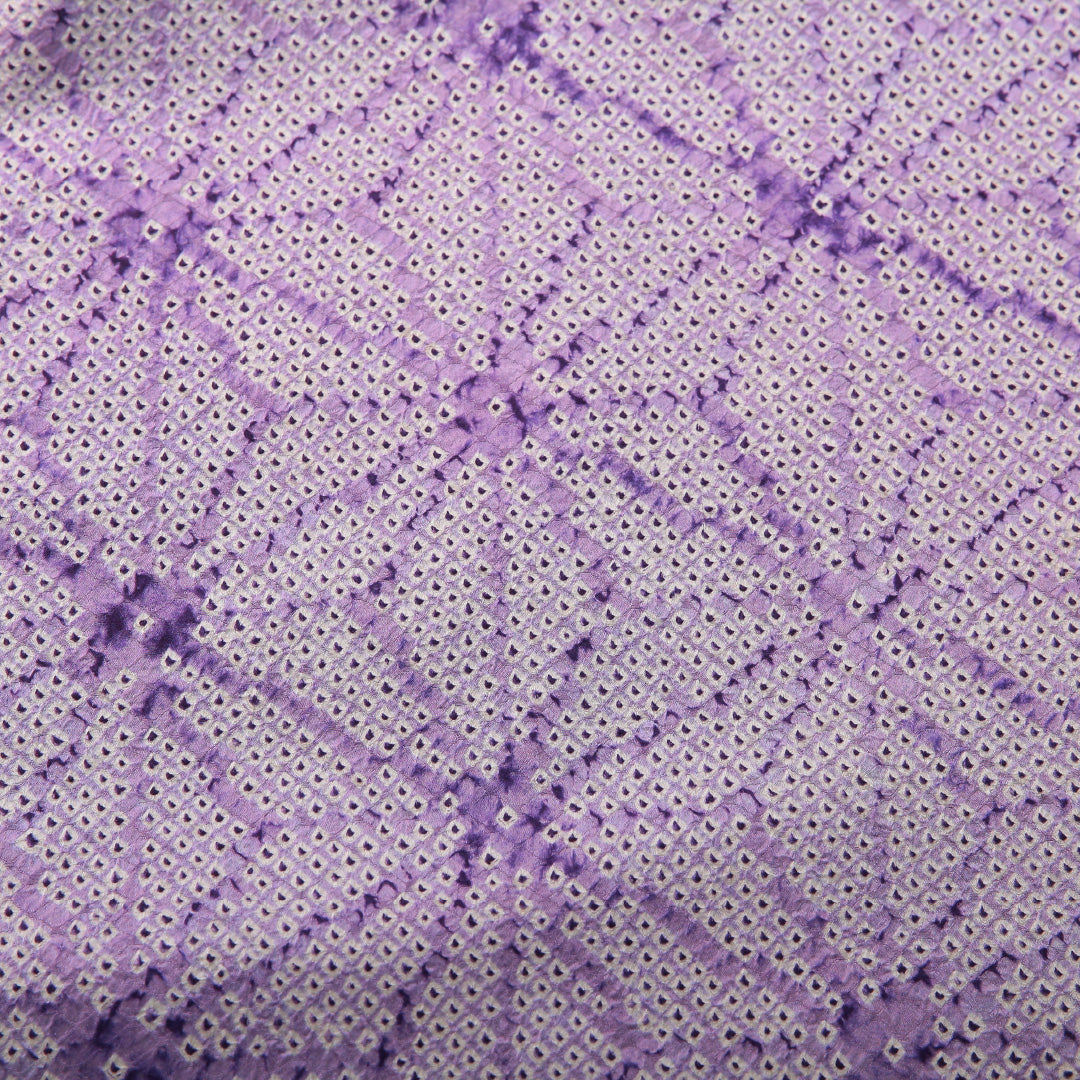 九寸名古屋帯 帯丈341cm カジュアル 名古屋仕立て 全通 Cランク 正絹 絞り柄 紫系 1224-03498