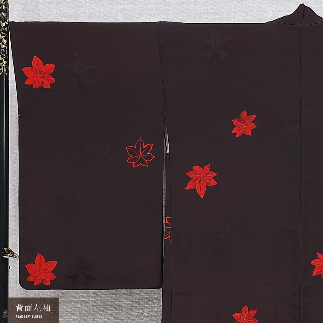 羽織 袷 身丈82cm 裄丈66cm 正絹 Bランク Mサイズ カジュアル 紐あり 紅葉 茶系 1217-16159