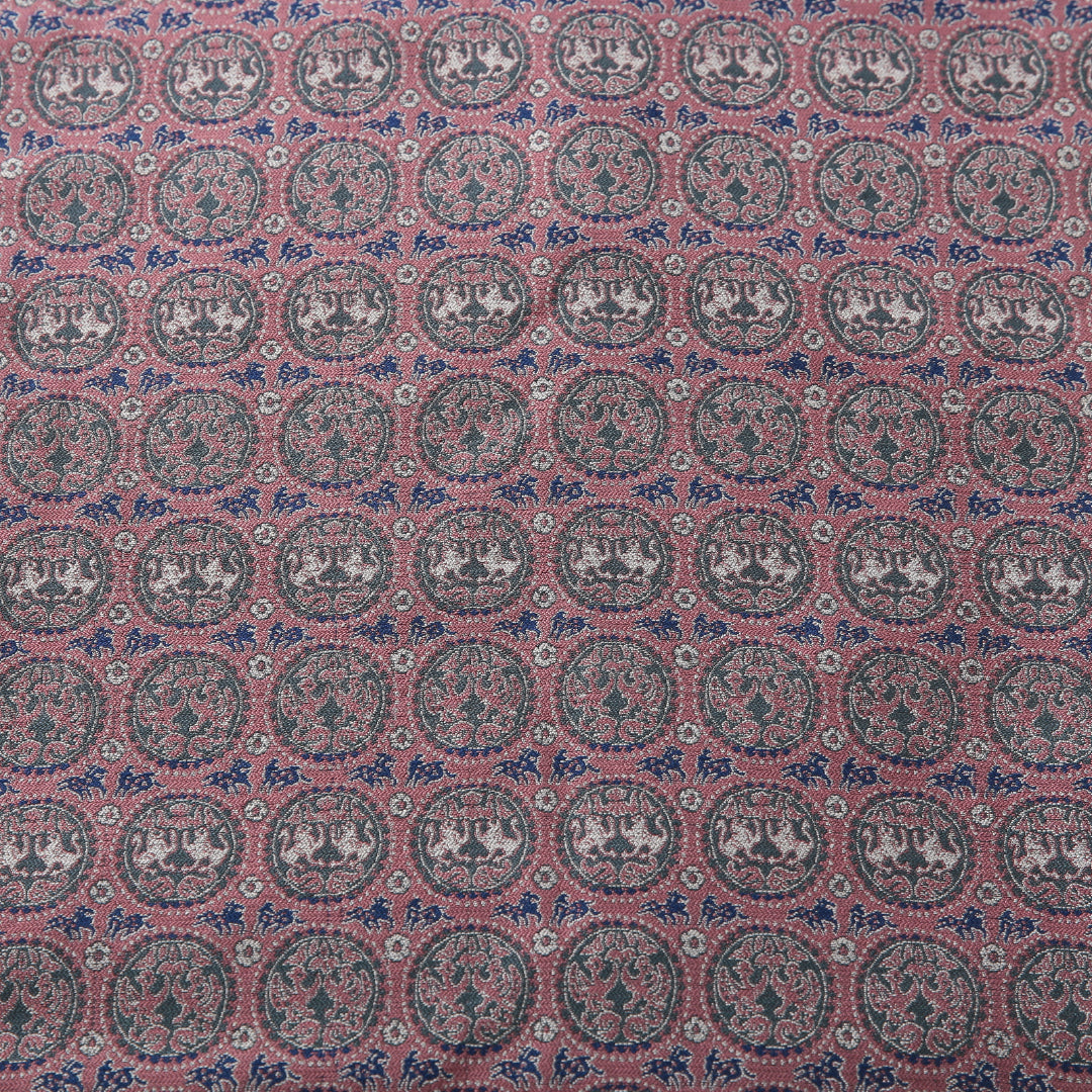 九寸名古屋帯 帯丈341cm インフォーマル 名古屋仕立て 全通 Sランク 正絹 樹下双獣文 ピンク系 1224-03905