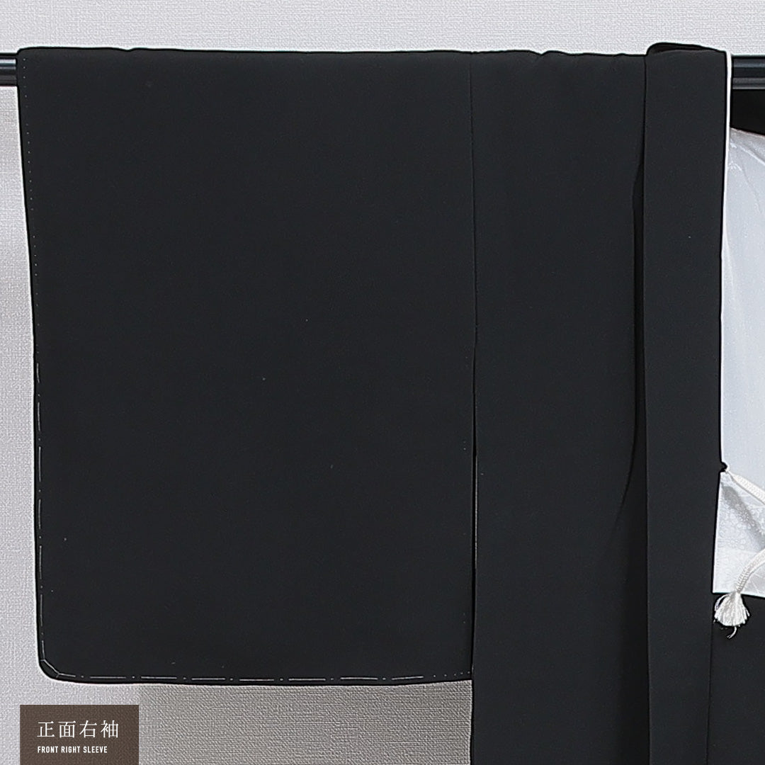 絵羽羽織 袷 身丈79cm 裄丈63cm 正絹 Aランク Sサイズ インフォーマル 紐あり 菊 黒羽織 刺繍 黒系 1217-16153