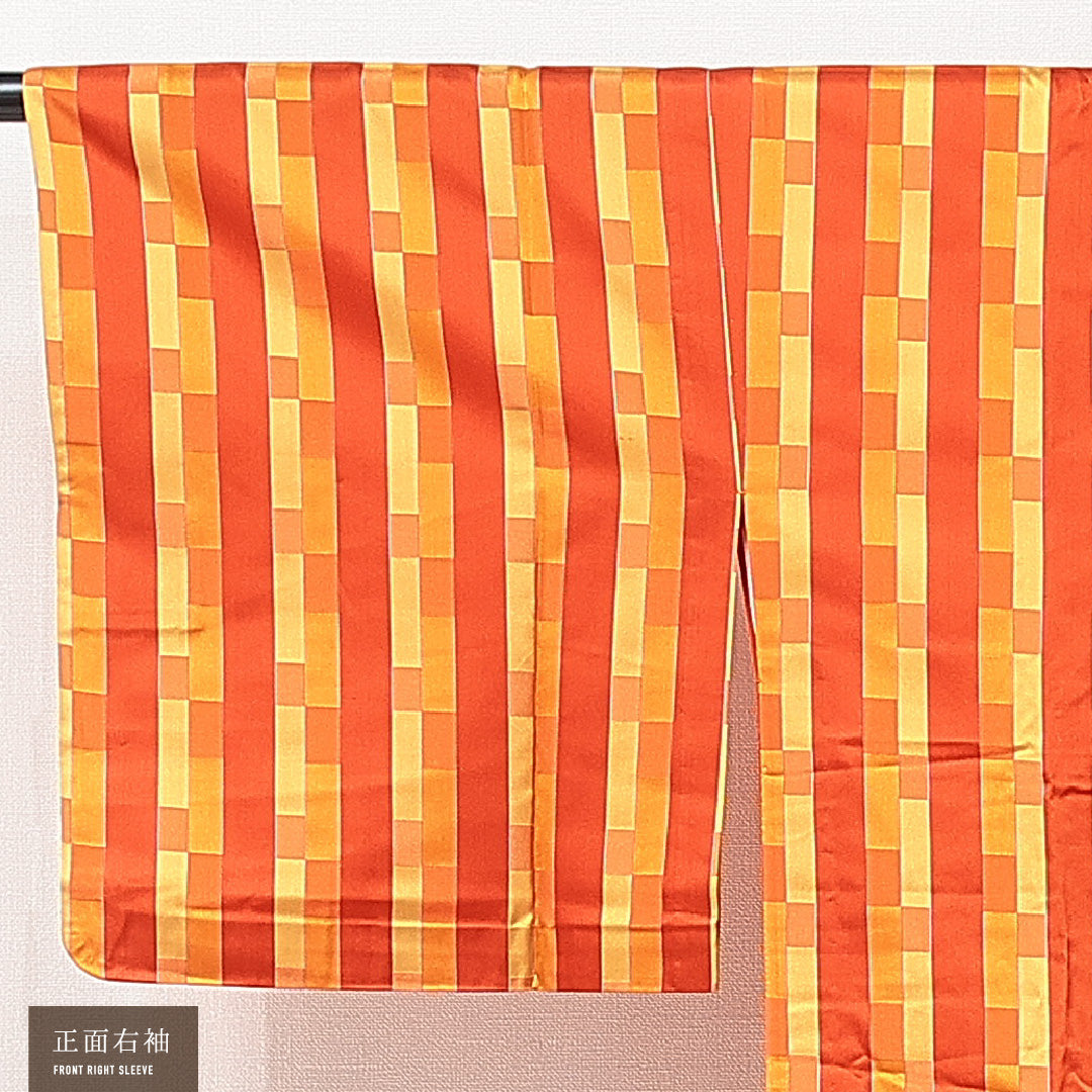 道行コート 単衣 身丈138cm 裄丈67cm 正絹 Cランク セミフォーマル Mサイズ 縞 朱系 GP 1237-15298