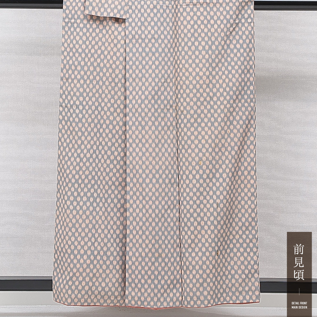 紬 袷 身丈157cm 裄丈63cm 正絹 Cランク Mサイズ 広衿 カジュアル ドット グレー系 1216-15658